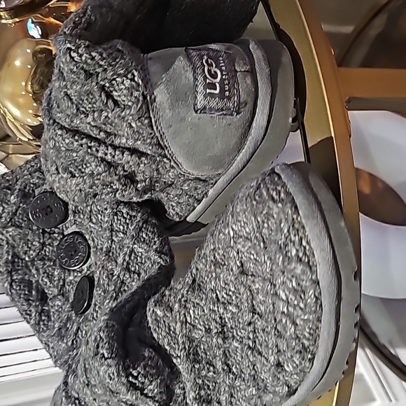 UGG Gray Knit Lattice Cardy Button Boots Size 7 - Picture 10 of 11